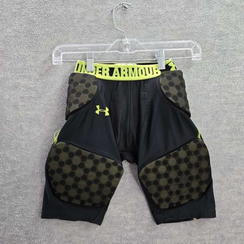 Under Armour Boys Activewear Shorts M Black Green Yellow Padded Fitted Gameday